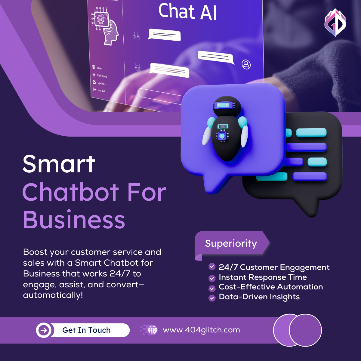 Purple White Modern Smart Chatbot For Business Linkedin Post
